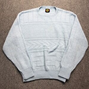 Vintage Kredell Country Blue Knit Sweater Made in USA Crewneck Textured Large